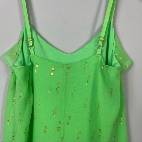 Lilly Pulitzer Gianna Silk Strappy Ruffle Mini Dress Green Metallic Gold Dot XS - Picture 10 of 14
